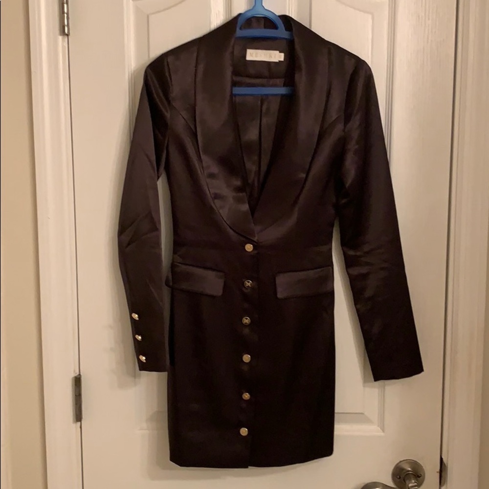 Meshki black tuxedo dress.